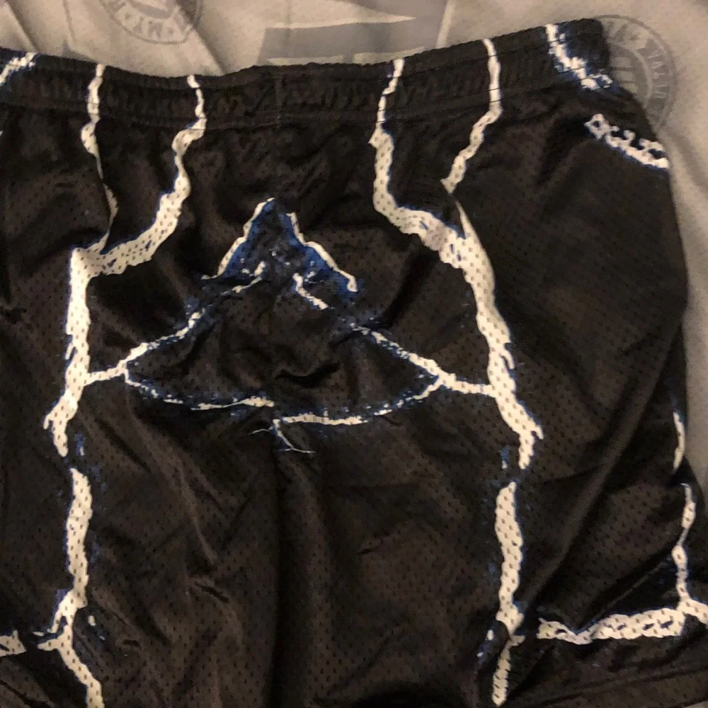 Men's Black Mesh Athletic Shorts with White Lightning Print